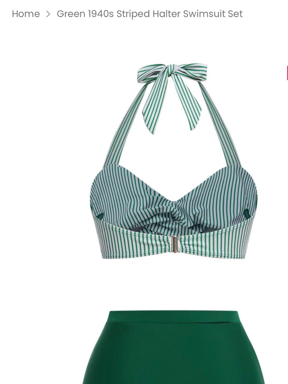 Retro High-Waist Green Stripe Halter Bikini - Picture 2 of 4